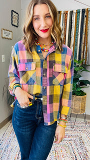 Flannel Fever Multicolor Plaid Top- Pink & Blue Mix