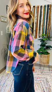 Flannel Fever Multicolor Plaid Top- Pink & Blue Mix