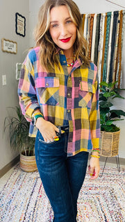 Flannel Fever Multicolor Plaid Top- Pink & Blue Mix