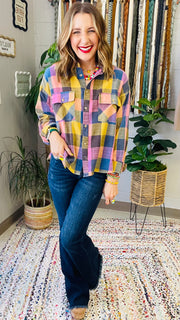 Flannel Fever Multicolor Plaid Top- Pink & Blue Mix