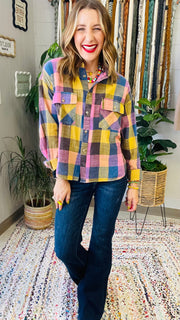 Flannel Fever Multicolor Plaid Top- Pink & Blue Mix