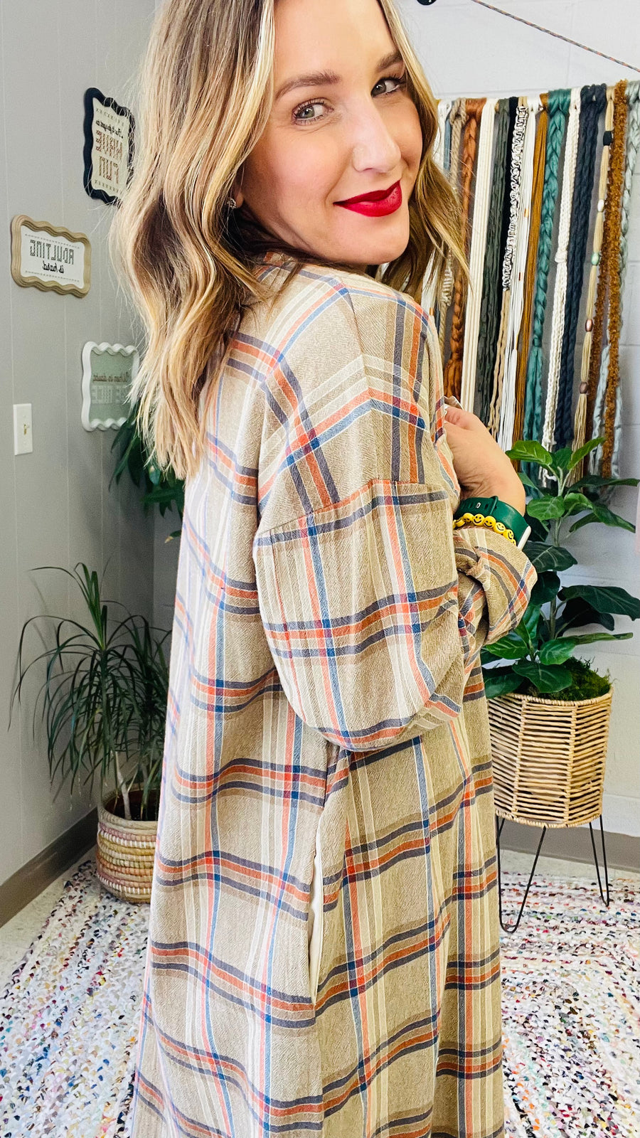 Chleo Flannel Duster- Mocha Mix