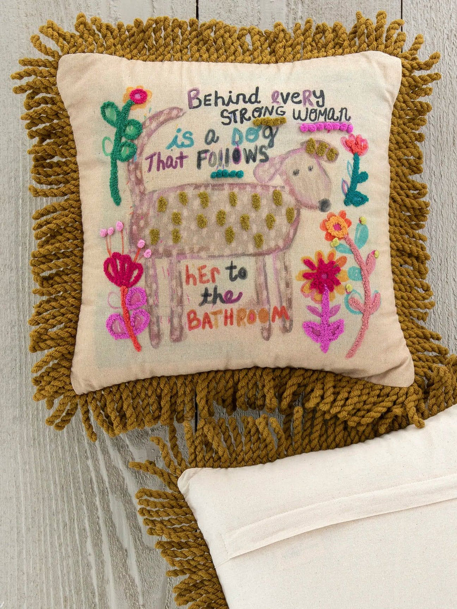 Strong Woman & Her Dog Tufted Boho Pillow