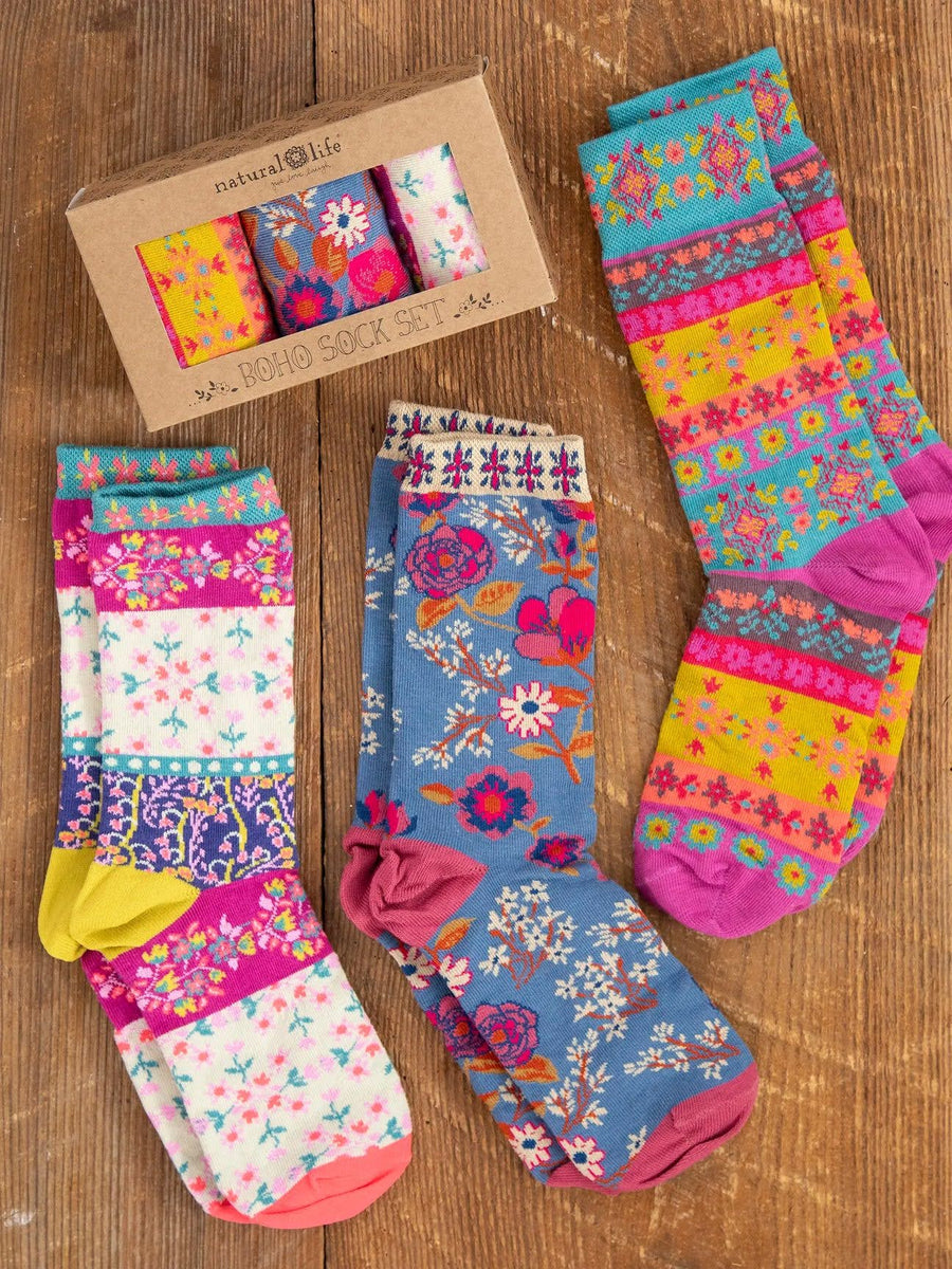 Funky Floral Boho Sock Set-Set of 3