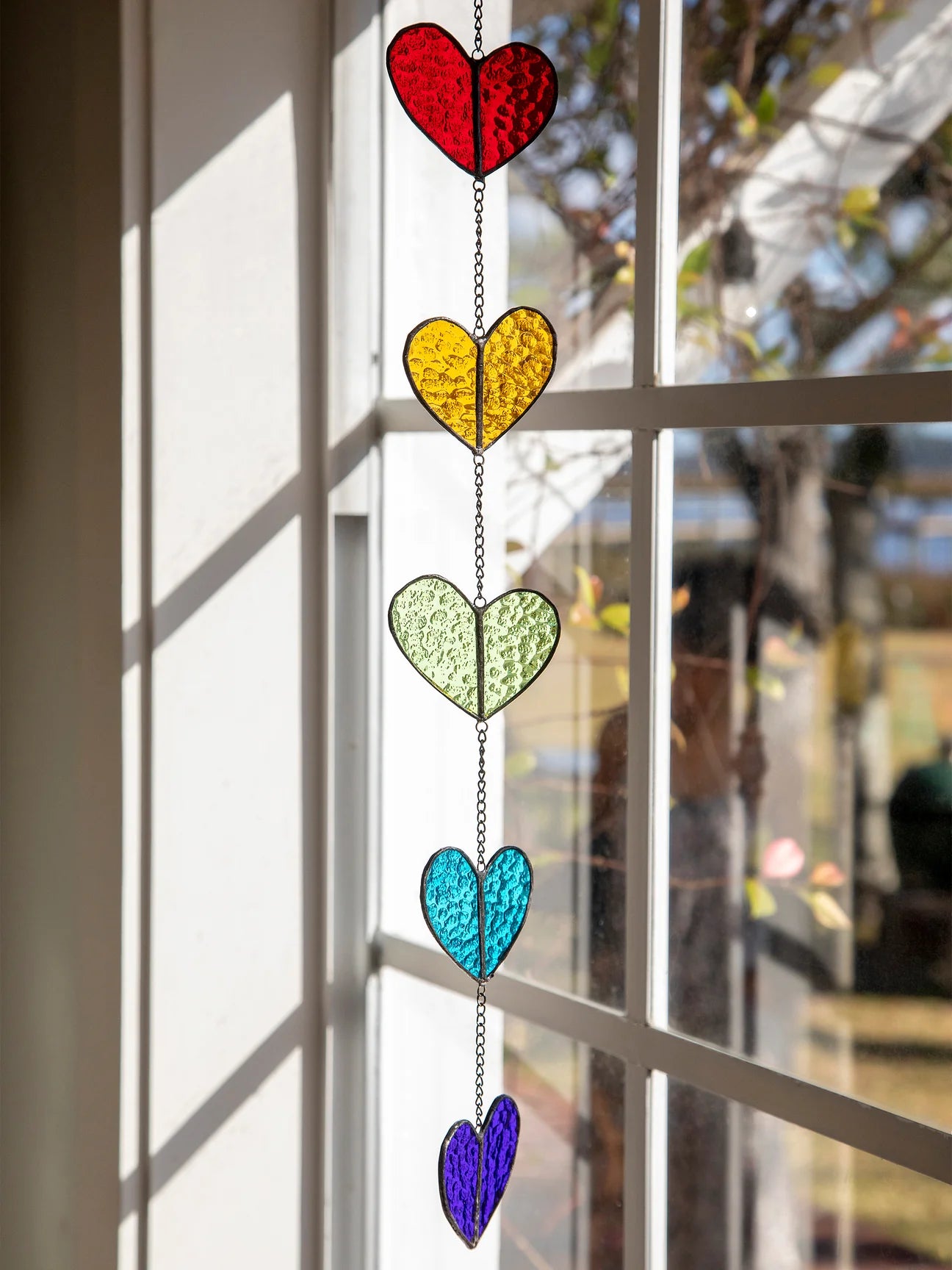 Rainbow Hearts Stained Glass Mobile