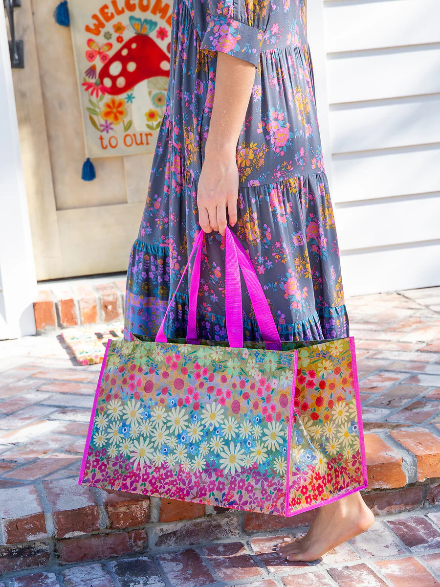 Carry All Happy Tote Bag - Wildflower Border or Flower Stripes