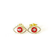 Gold Plated Red Evil Eye Earrings