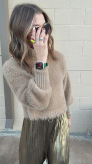 Cozy Winter Furry Knit Sweater- Taupe