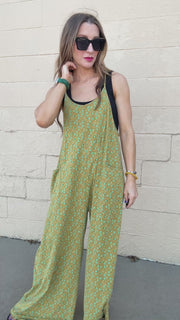 Floral Breeze Cotton Jersey Jumpsuit - Kiwi