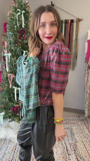 Jingle Bell Rock Sequins Plaid Top - Burgundy Mix