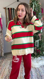 Feelin' Jolly Striped Knit Sweater- Red & Green