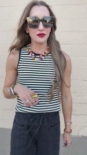 Elli Black & White Knit Striped Tank