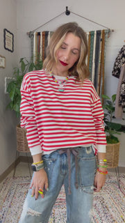 Ellie Red & Cream Striped Pullover