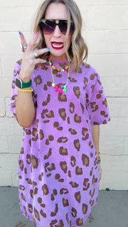 Emma leopard Print T-Shirt Dress- Pink