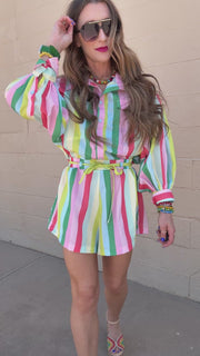 Fun In The Sun Striped Romper- Multicolor