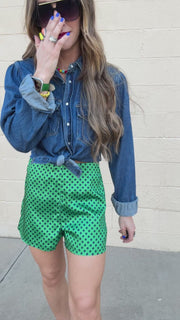 Polka Dot Perfection Satin Shorts - Green