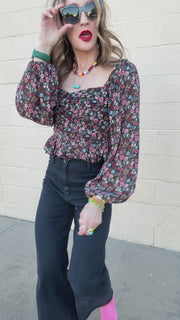 Floral Love Square Neck Mesh Blouse