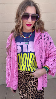 Skyline Breeze Crochet Cardigan-Bubblegum Pink
