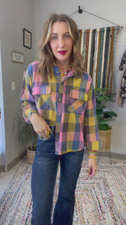 Flannel Fever Multicolor Plaid Top- Pink & Blue Mix