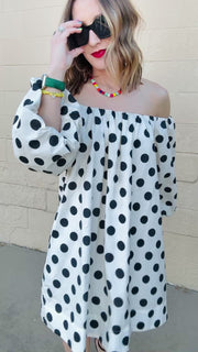 Playful Polka Dots Mini Dress- Cream & Black