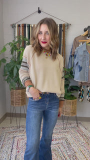 Feeling Fall Contrast Sleeve Knit Top- Camel