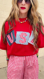Gingham Breeze Shorts-Red & White