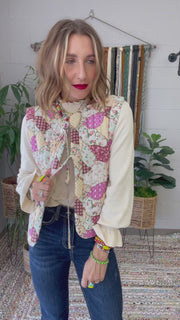 Floral Meadow Patchwork Puff Quilted Vest