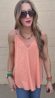Lace Inset Dream Tank - Coral Orange