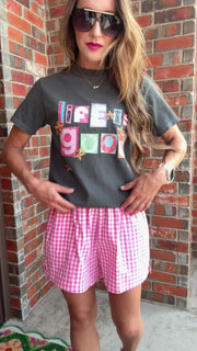Gingham Breeze Shorts-Pink & White