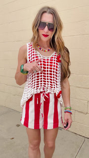 Brighton Striped Shorts-Red & Natural
