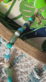 Bold Blues & Greens Mixed Charms Pearl And Stone Beaded Necklace