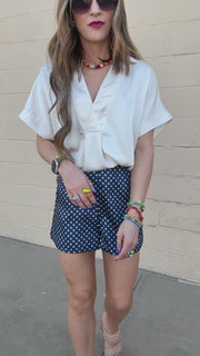 Polka Dot Perfection Satin Shorts - Navy
