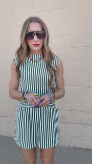Chic Stripes Textured Top - Green & White