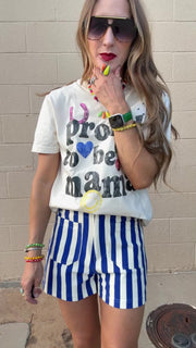 Wrenlee Waffle Knit Striped Shorts- Blue & White