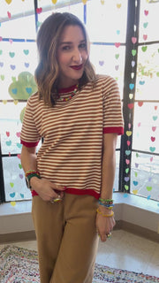 Cindy Striped Knit Tee- Mocha & Red