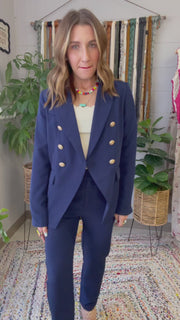 Boss Babe Gold Coin Button Blazer- Navy