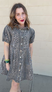 Chloe Leopard Print Denim Dress