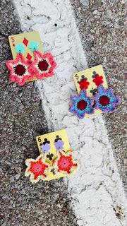 Flower Power Acrylic Flower & Crochet Earrings - 3 Colors