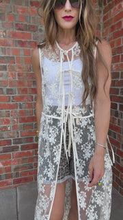 Ecru Lace Tie-Front Vest
