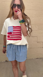 Gingham Breeze Shorts-Blue & White