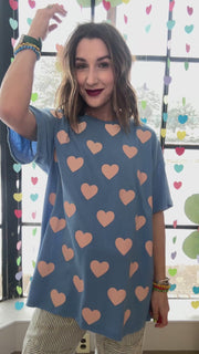 Gimmie Love Heart Stamped Oversized Tee- Blue