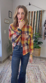 Flannel Fever Multicolor Plaid Top- Pumpkin & Navy Mix