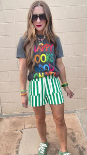 Wrenlee Waffle Knit Striped Shorts- Green & White